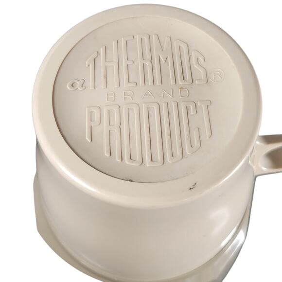 Vintage Thermos Brand 2404 Quart-Size Vacuum Flask Beige w/ Cups & Lid - Picture 10 of 13